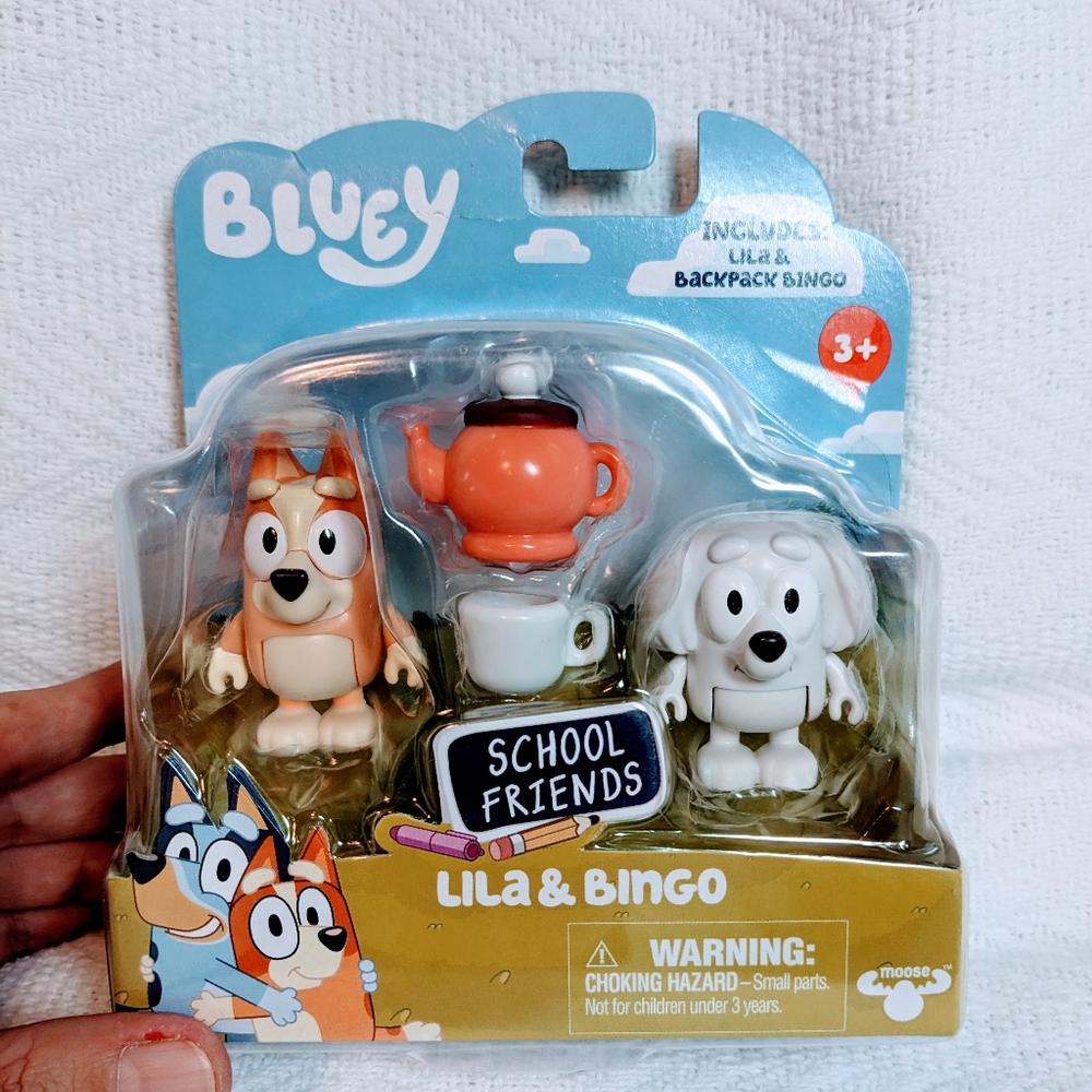Bluey School Friends Tea Party Lila and Bingo figurine set, NIB